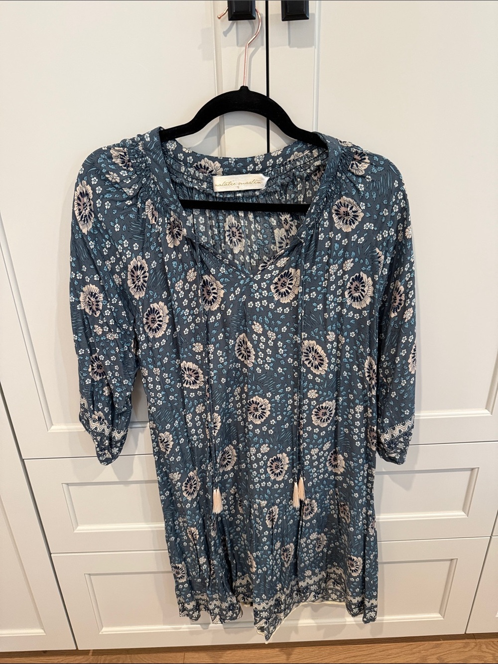 Natalee Martin short Fiore dress Blue Floral Boho V-Neck Tunic Dress